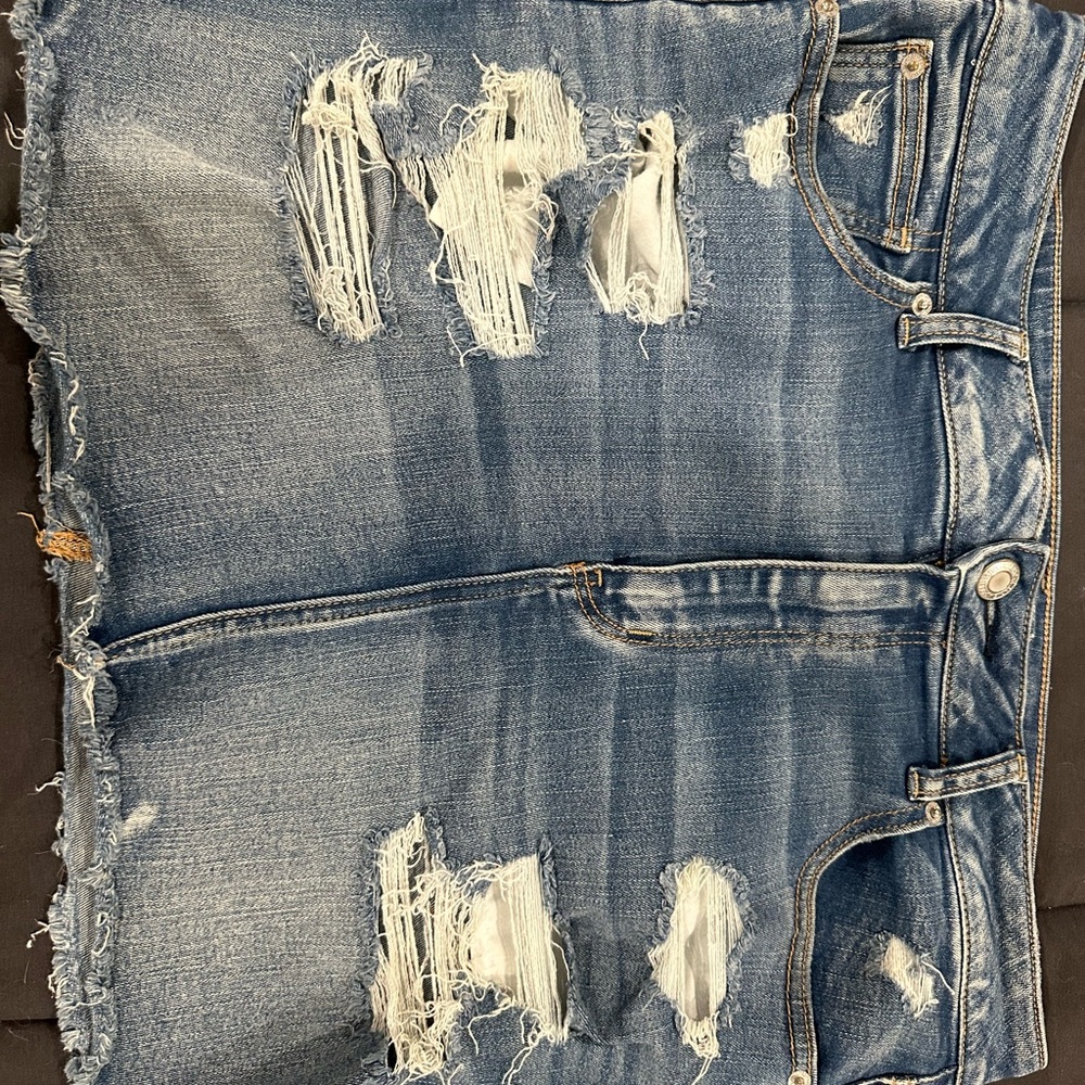 American Eagle Outfitters Distressed Denim Mini Skirt - Blue